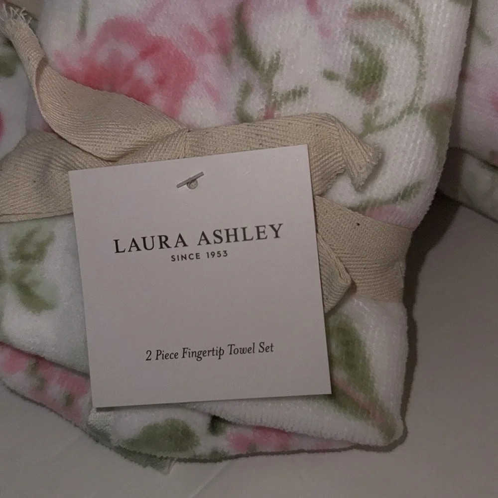 NWT Laura Ashley 6 Piece Velour Cotton Bath Towel Set Morning Gloria Pink Floral